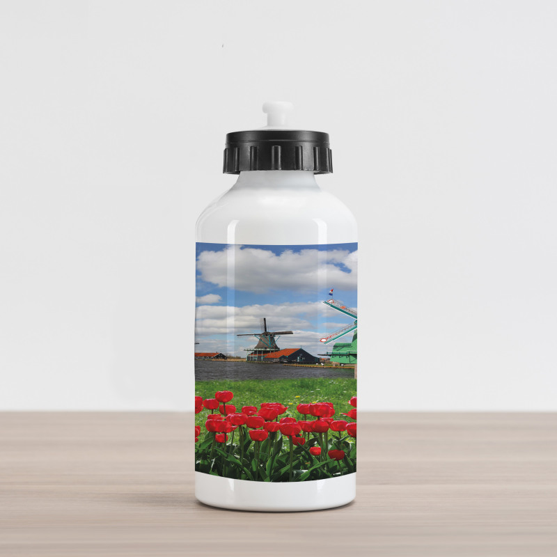 Red Color Tulips Field Aluminum Water Bottle