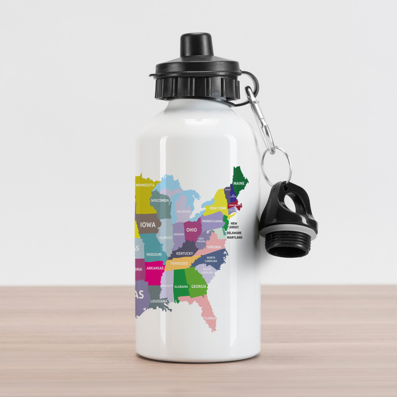 USA Map Colorful States Aluminum Water Bottle