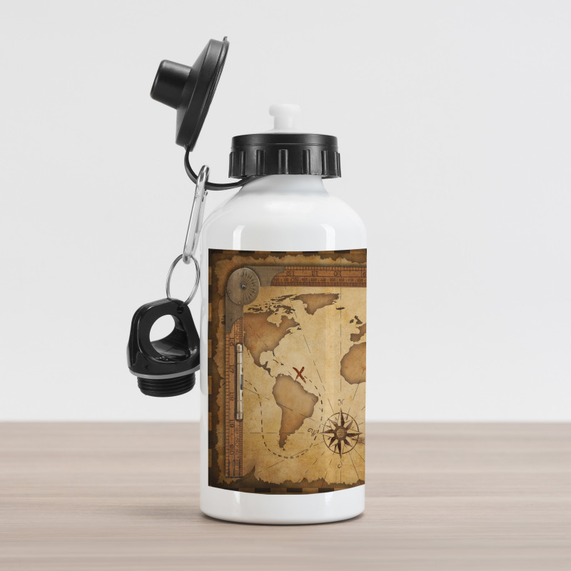 Aged Antique Treasure Map Aluminum Water Bottle