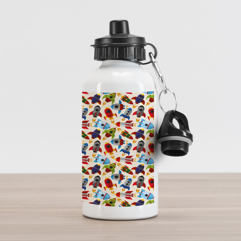 Cartoon with Spaceships Aluminum Water Bottle