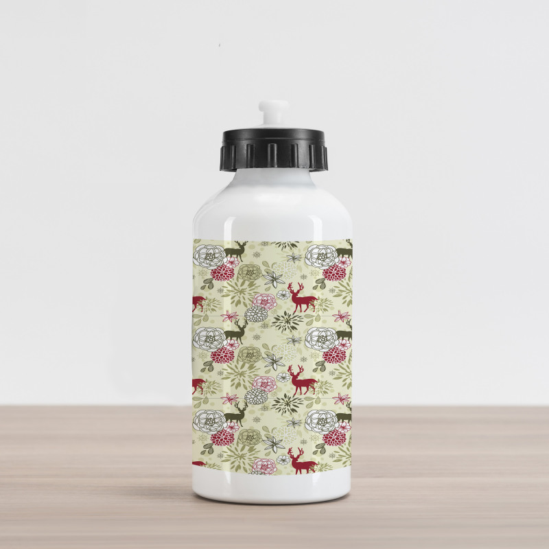 Deer Flowers Christmas Aluminum Water Bottle