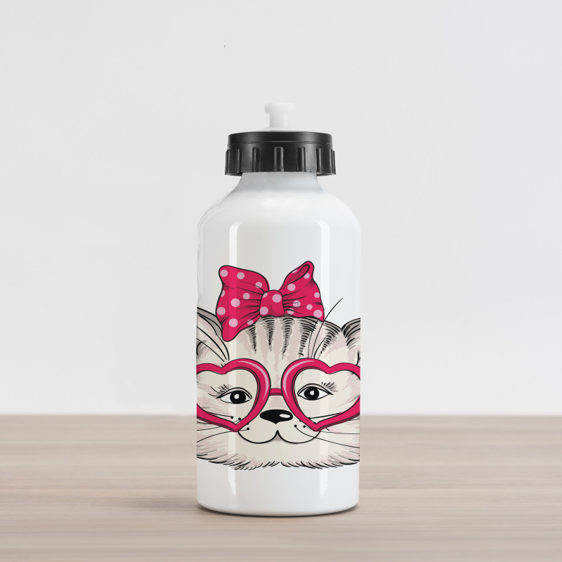 Heart Shape Glasses Bow Aluminum Water Bottle