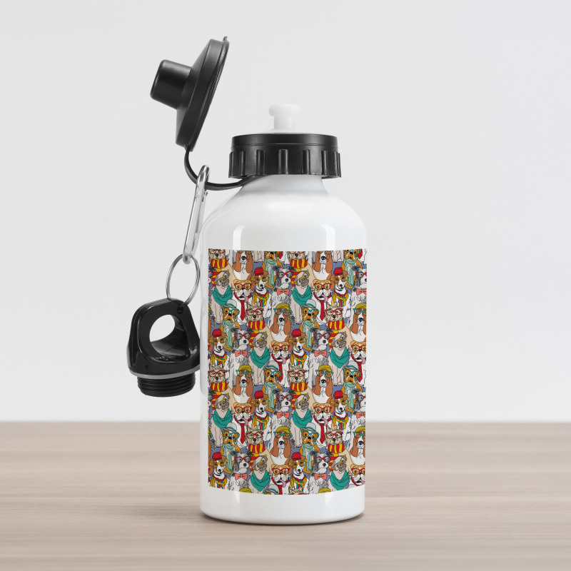 Hipster Bulldog Pug Aluminum Water Bottle