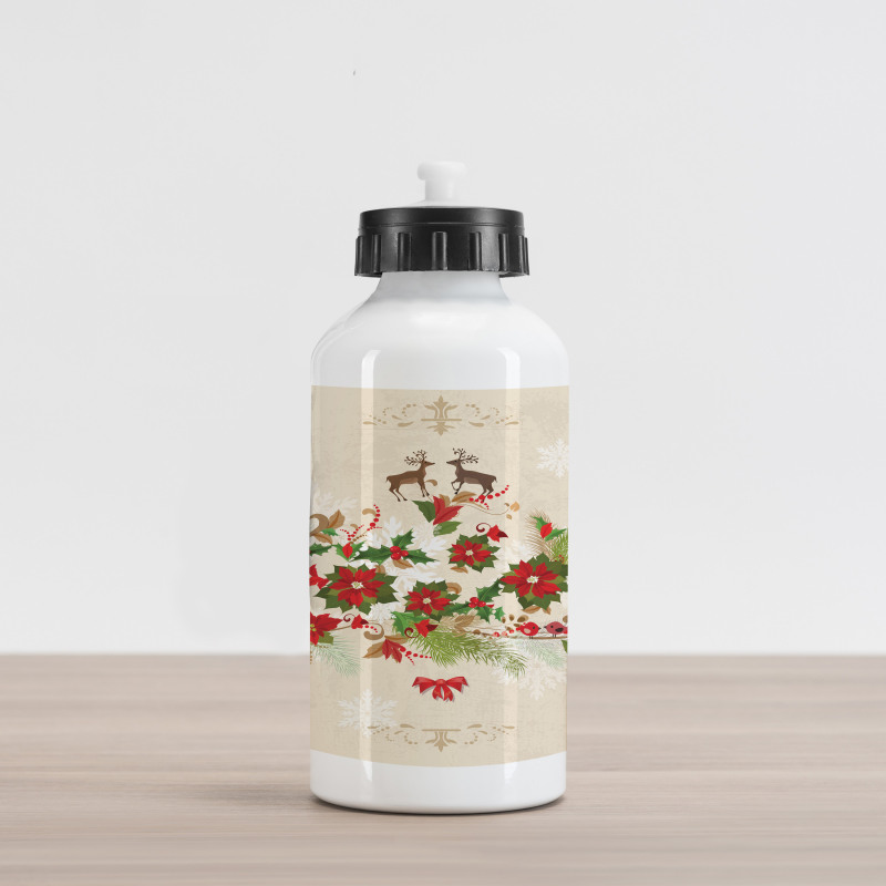 Flower Reindeer Motif Aluminum Water Bottle