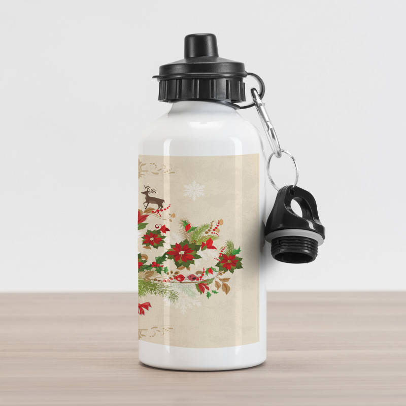Flower Reindeer Motif Aluminum Water Bottle