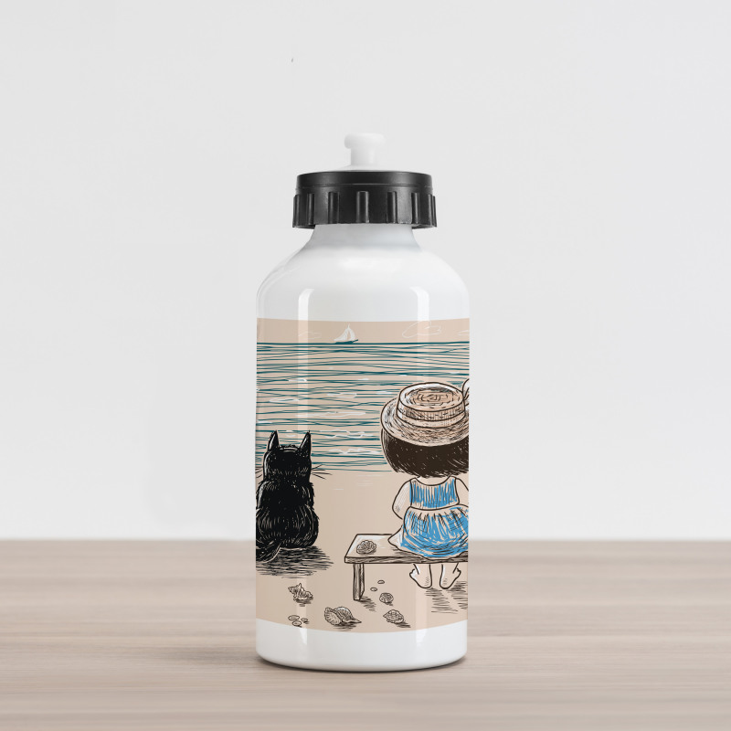 Baby Girl with a Cat Aluminum Water Bottle