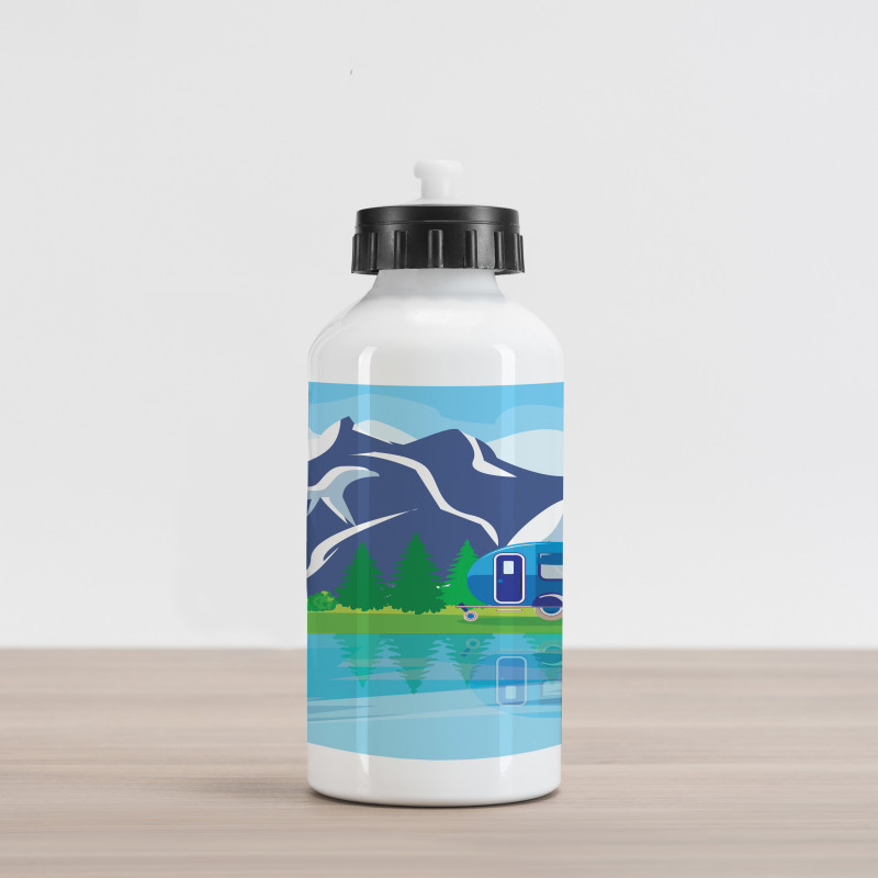 Cartoon Lake Landscape Aluminum Water Bottle