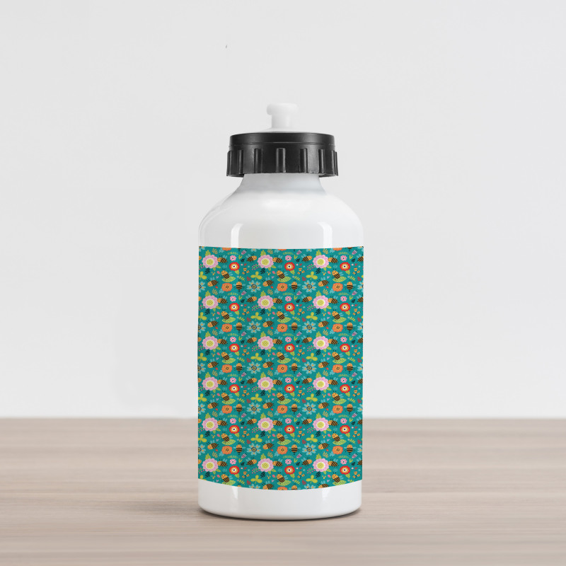 Smiling Funny Bees Doodle Aluminum Water Bottle