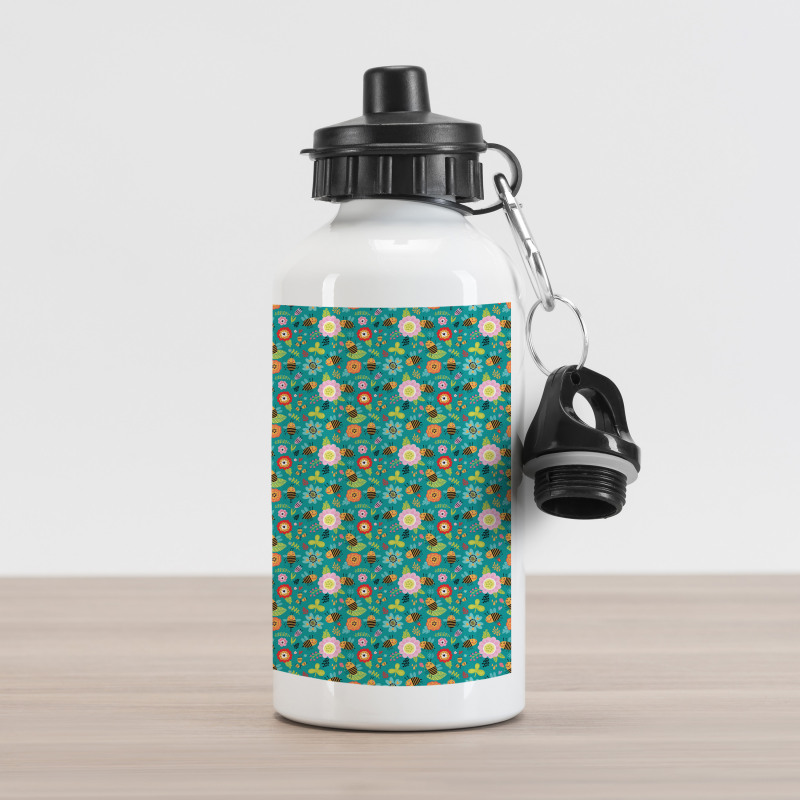 Smiling Funny Bees Doodle Aluminum Water Bottle