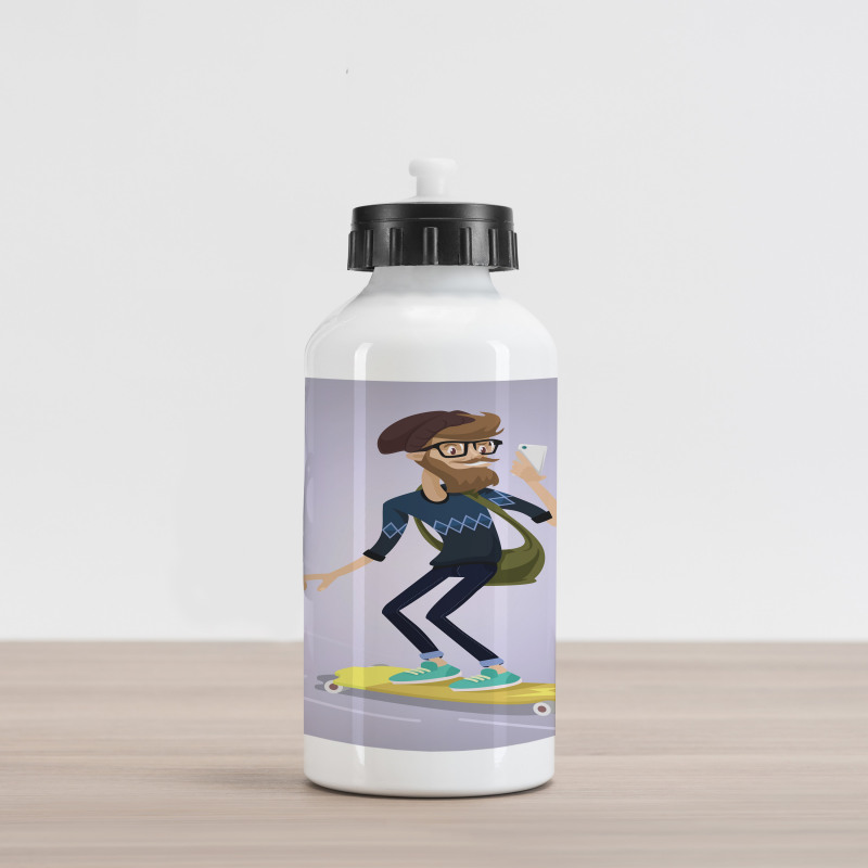 Young Man on Longboard Aluminum Water Bottle