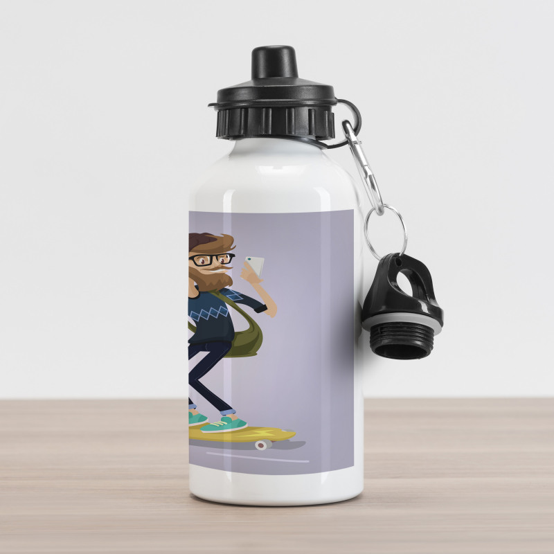 Young Man on Longboard Aluminum Water Bottle