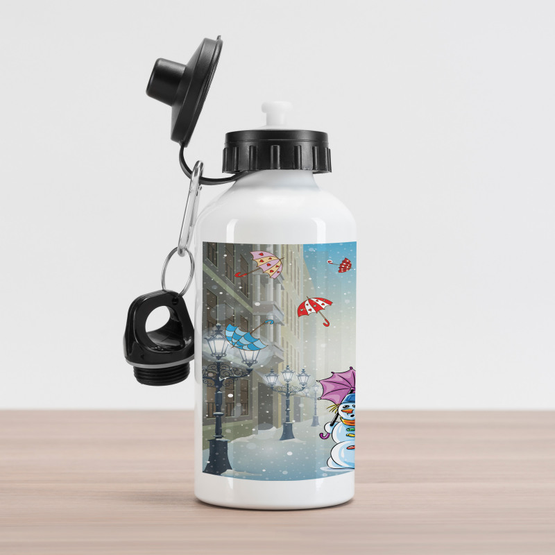 Cartoon Snowman and Umbrella Aluminum Water Bottle