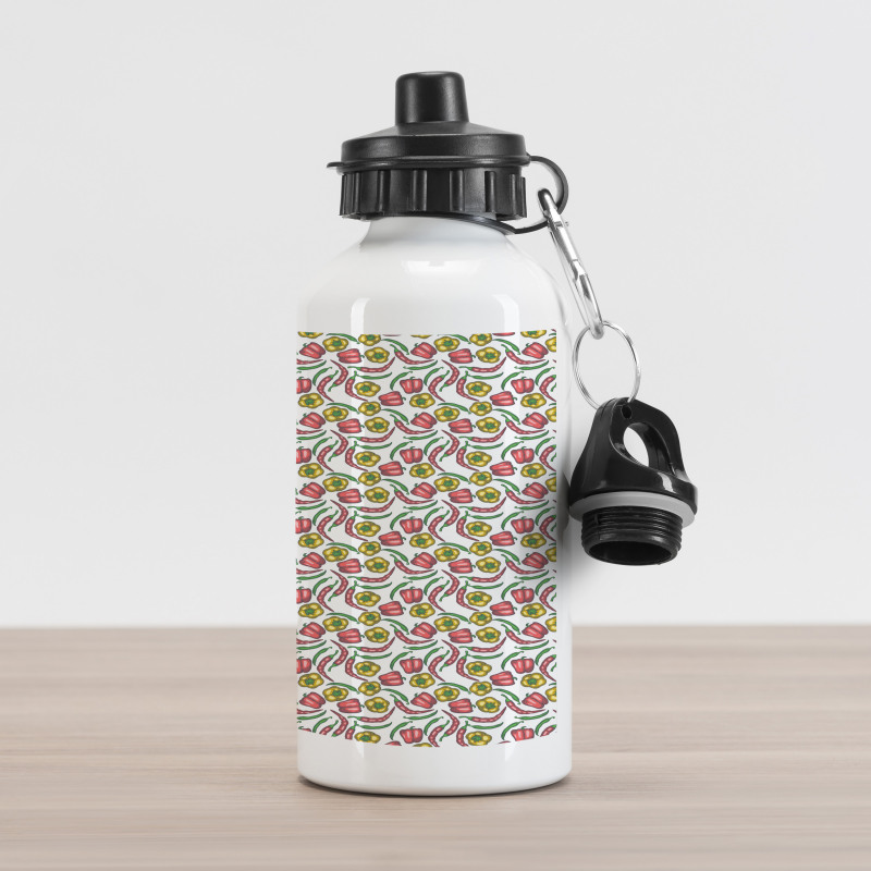 Sketch Style Peppers Pattern Aluminum Water Bottle