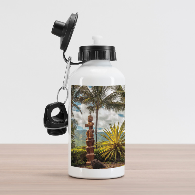 Tiki Masks and Palm Trees Aluminum Water Bottle