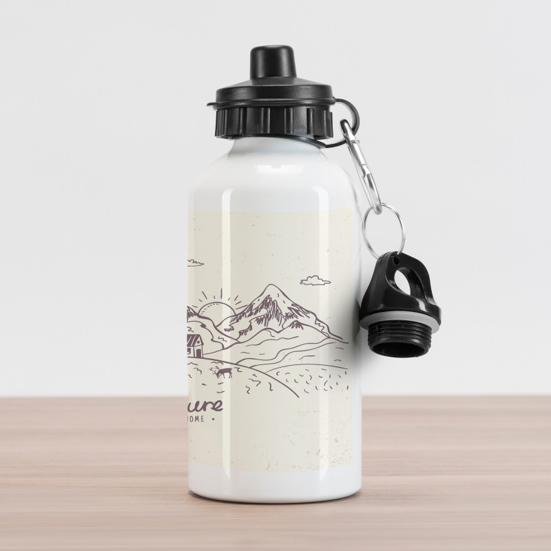 Doodle Mountain Deer House Aluminum Water Bottle