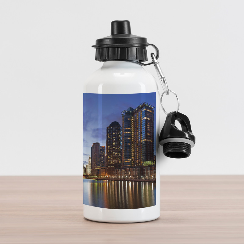 Chicago Riverside at Night Aluminum Water Bottle