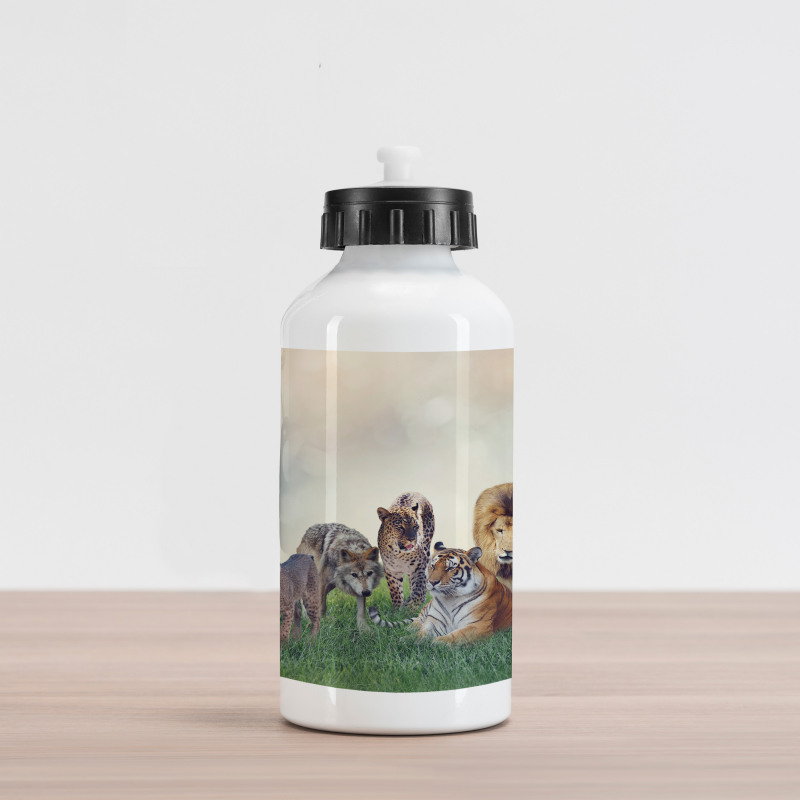 Digital Animals on Grass Aluminum Water Bottle