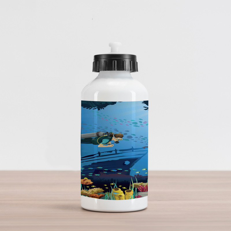 Graphics of Diver Shipwreck Aluminum Water Bottle