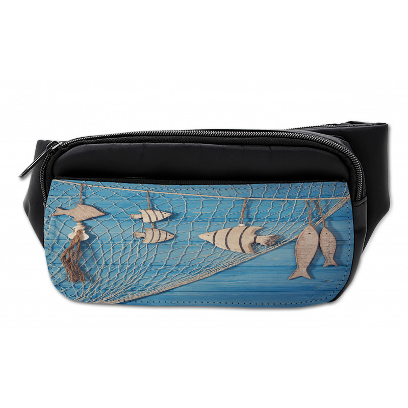 Wooden Fish Shell on Net Bumbag