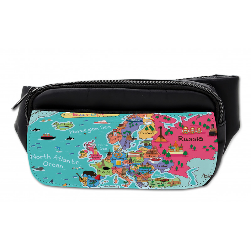 Cartoon Europe Map Landmark Bumbag