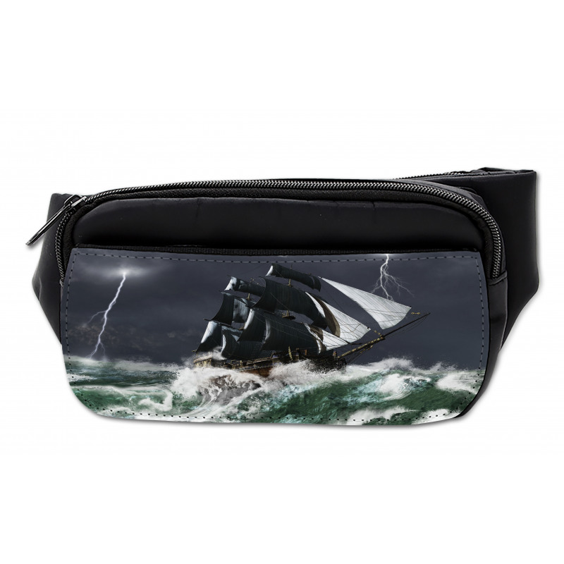 Storm Ship on Wavy Ocean Bumbag