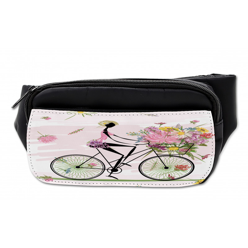 Girl Riding Bike Flowers Bumbag