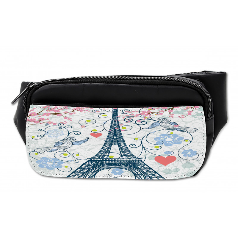 Eiffel Swirling Flowers Heart Bumbag