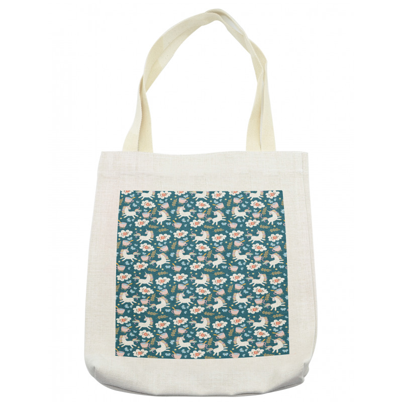 Rainbow Pony Floral Art Tote Bag