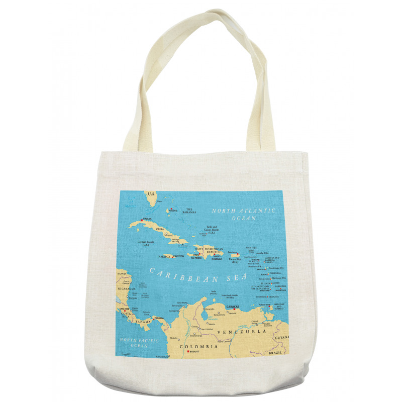 Caribbean Capitals Map Tote Bag