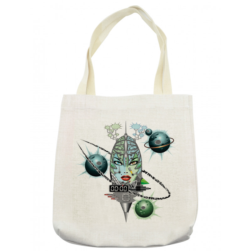 Futuristic Girl Planets Tote Bag