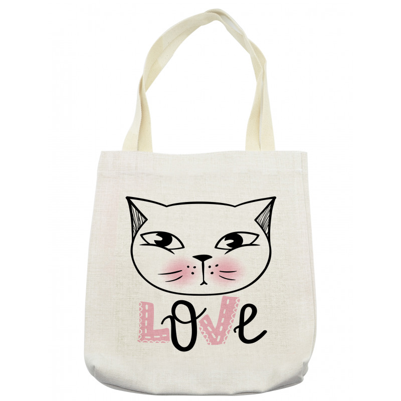 Kitten Face and Love Typography Tote Bag