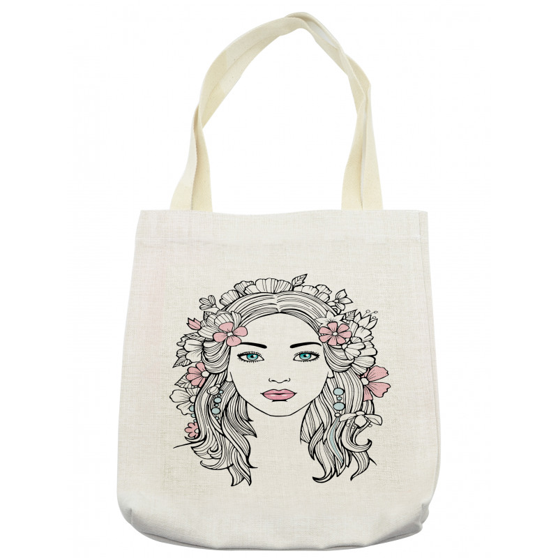 Floral Girl Drawing Tote Bag