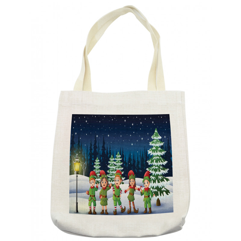 Snowing Forest and Children Tote Bag
