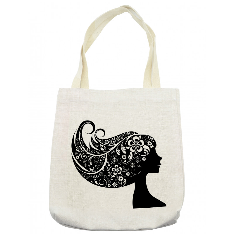 Woman with Floral Hair Tote Bag