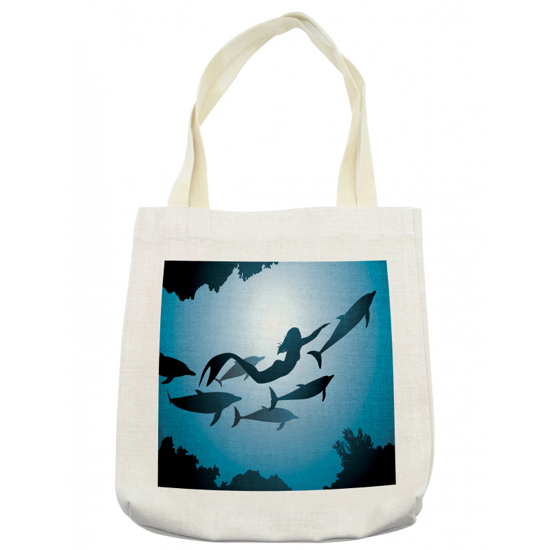 Mermaid and Dolphins Tote Bag