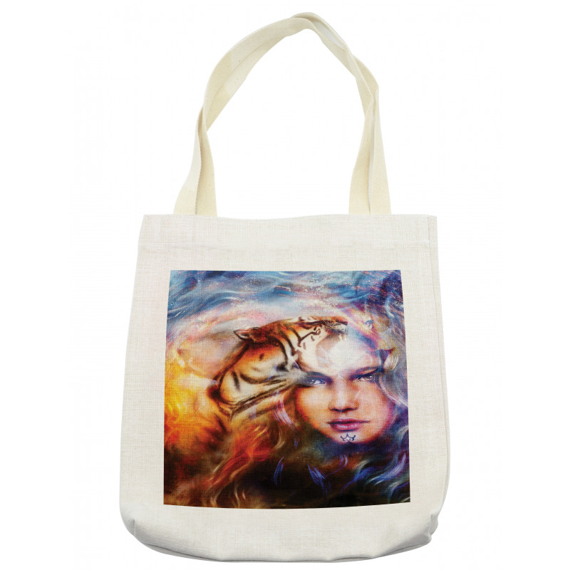 Tiger and Lion Head Tote Bag