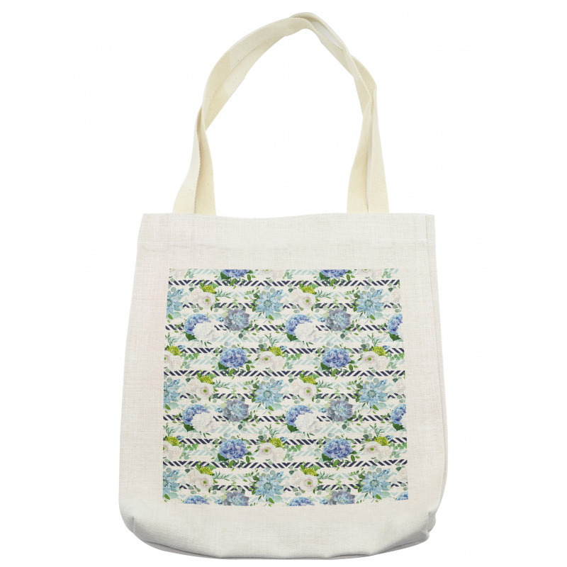 Fresh Flowers on Stripes Tote Bag