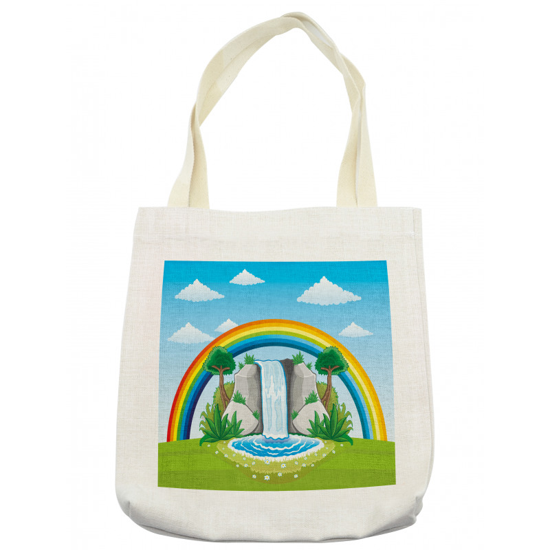 Waterfall and Rainbow Cartoon Tote Bag