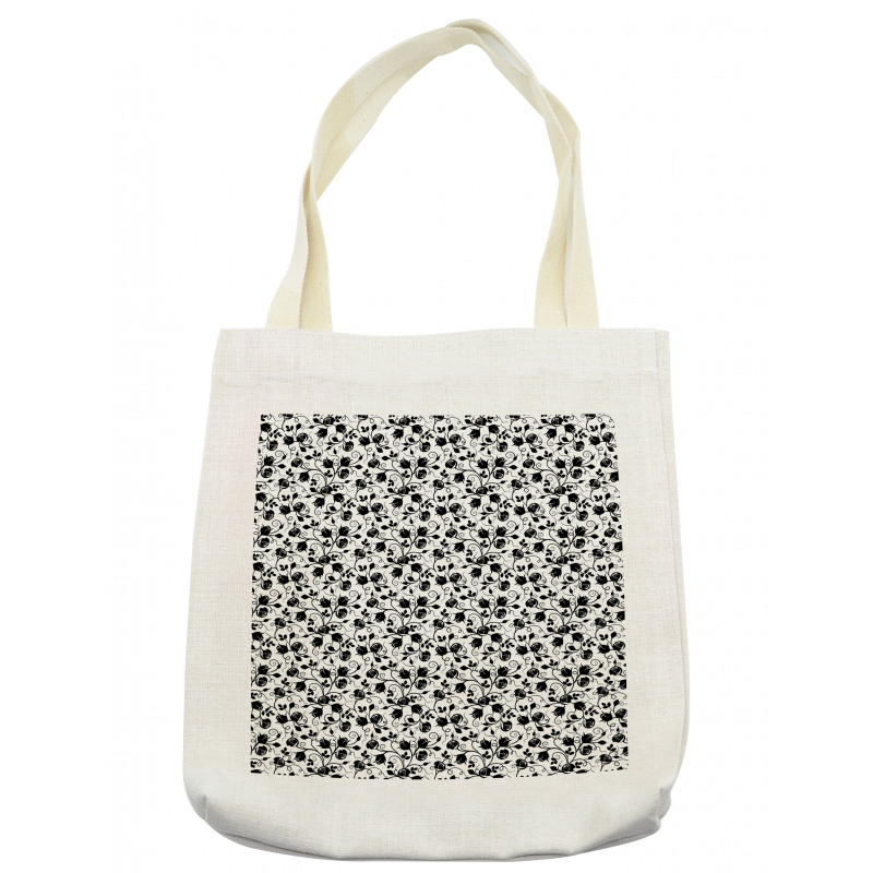 Monotone Intertwined Rosebuds Tote Bag