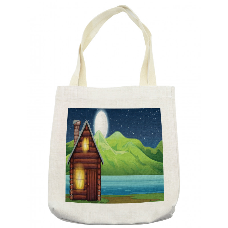 Cabin near River at Night Tote Bag