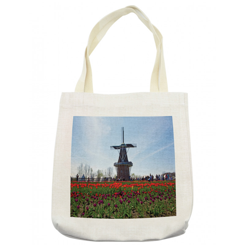 Windmill Photo on Tulip Field Tote Bag