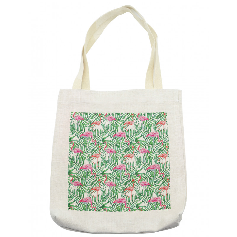 Flamingos on Jungle Leaves Tote Bag