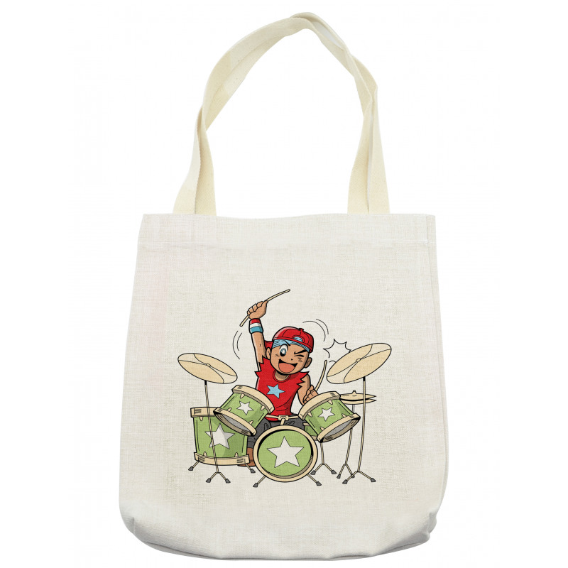 Cartoon Style Boy Drummer Tote Bag