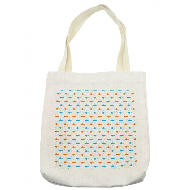 Bicolored Flock of Fish Motifs Tote Bag