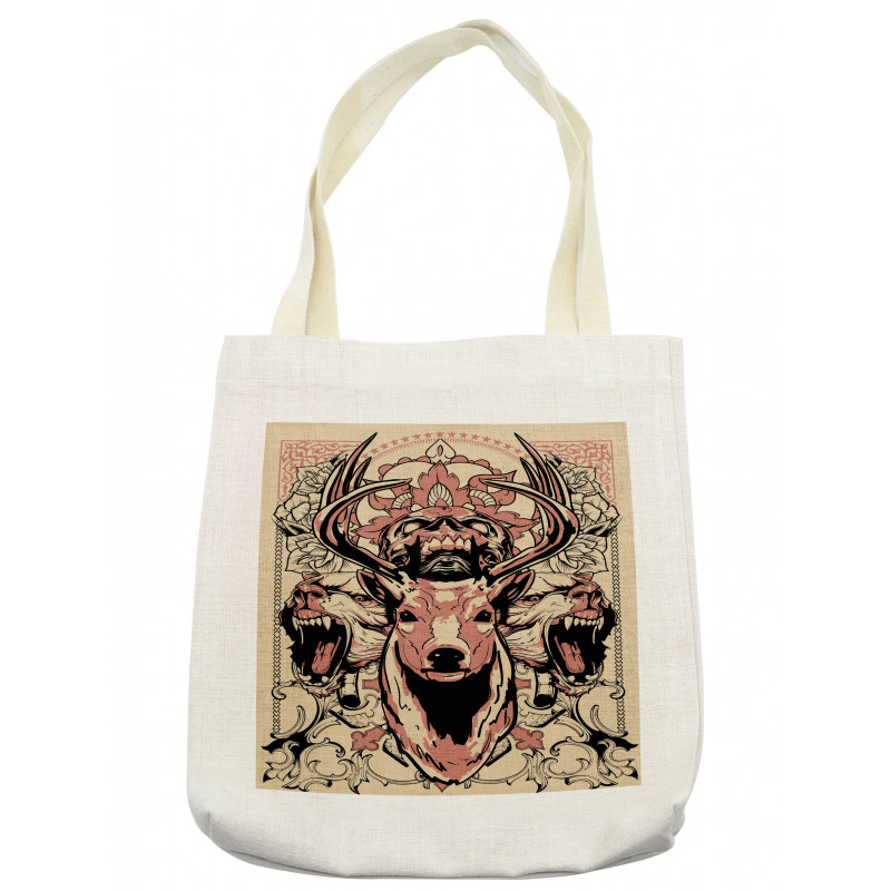 Floral Skull and Wolves Tote Bag