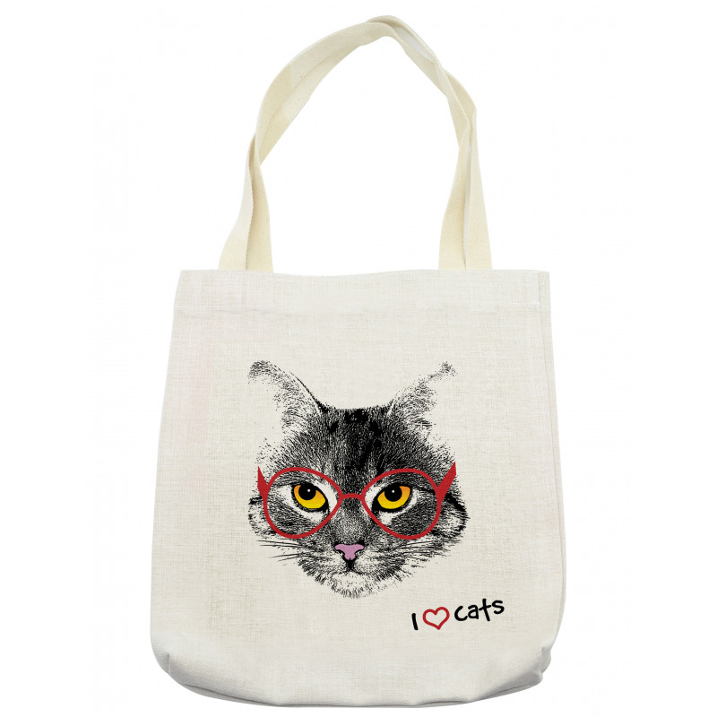 Nerd Cat with Glasses Tote Bag