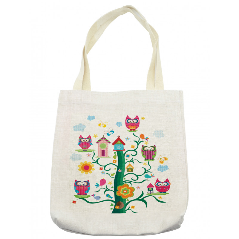 Owls on Tree with Dots Tote Bag