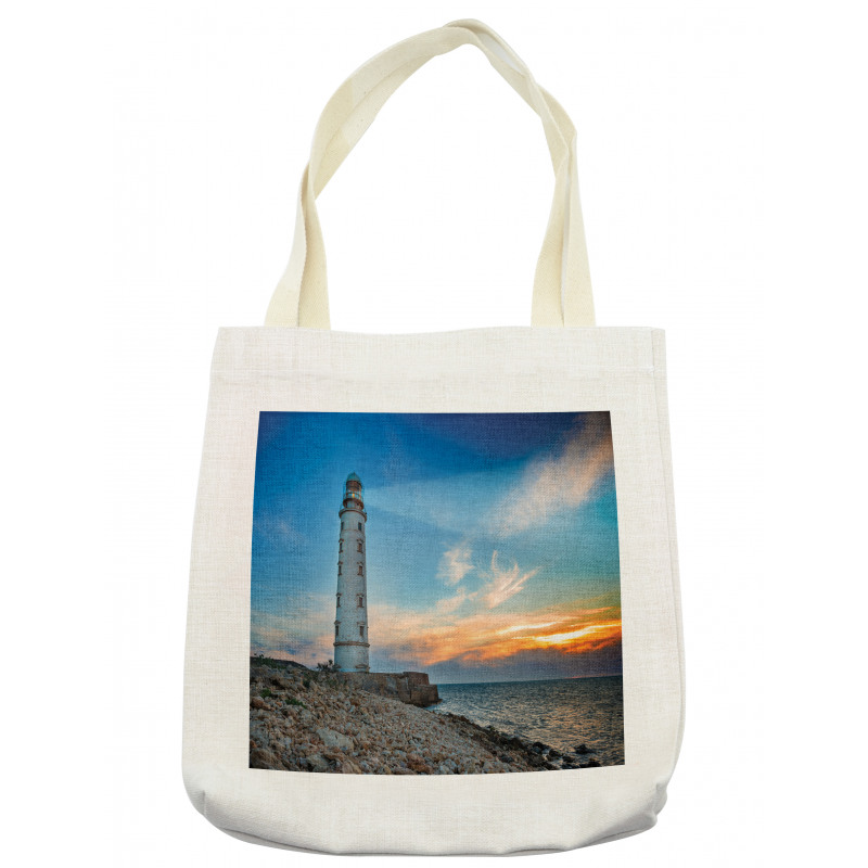 Lighthouse at Sunset Sea Tote Bag