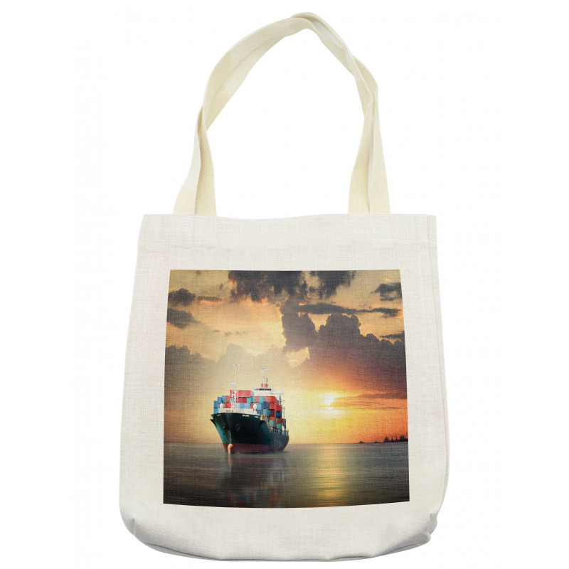 Cargo Ship at Sunset Photo Tote Bag