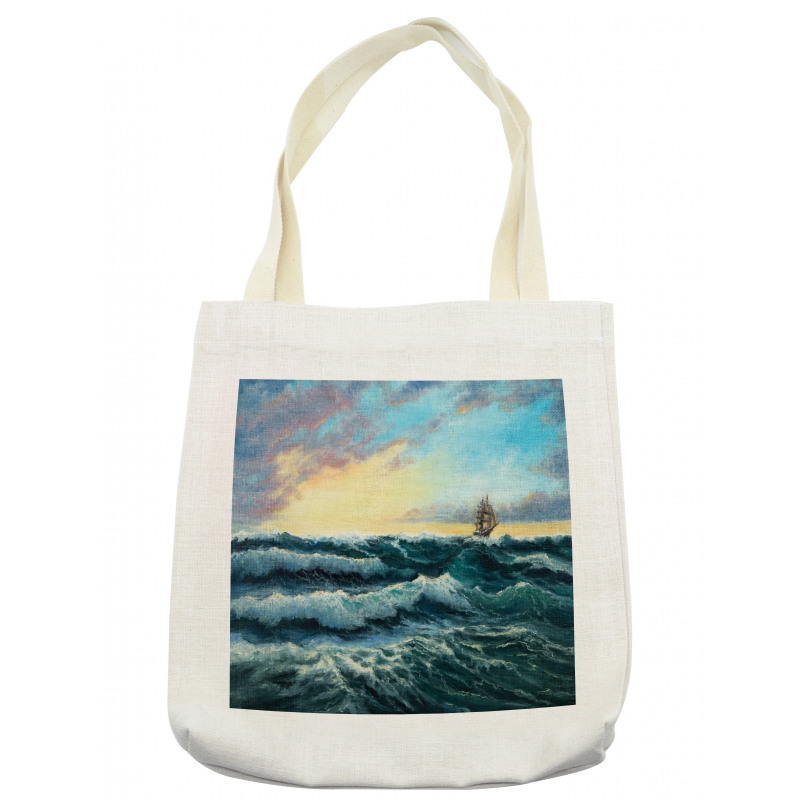 Ship in the Sea Painting Tote Bag